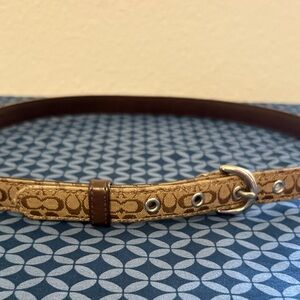 Coach Tan Signature Belt with Silver Accents